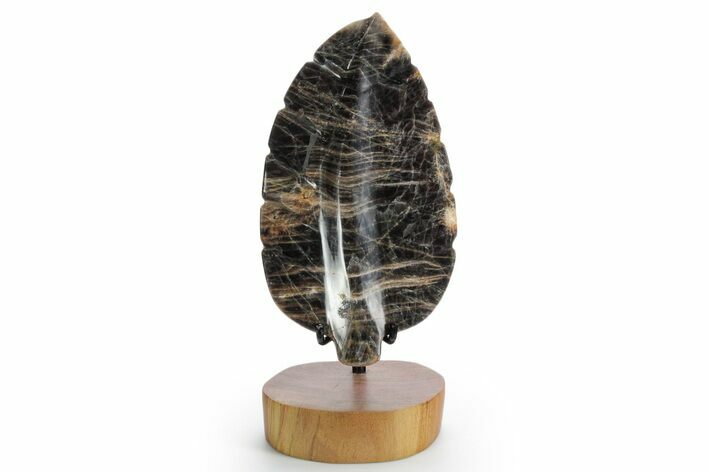 Polished Black Moonstone Leaf with Stand - Madagascar #355272